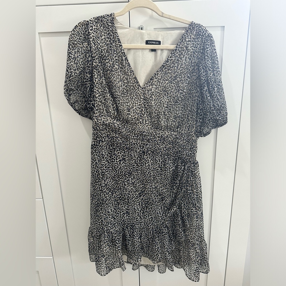 Express Ruffle Puff Sleeve Leopard Dress